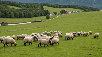 En stor sauegård i Norge med mange sauer som beiter i markene.