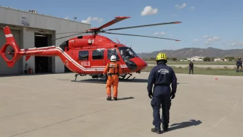 En redningshelikopterstasjon med en helikopter i luften