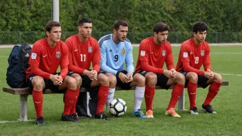 En gruppe fotballspillere på benken, klare til å spille.