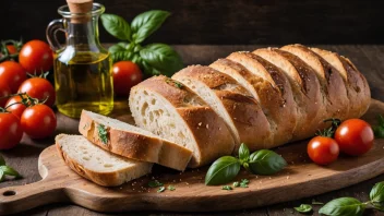 Et deilig italienskbrød på en tre skjærebrett, perfekt for snacking eller servering med et måltid.