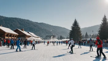 Et livlig vinterspill med mennesker som nyter ulike vinteraktiviteter.