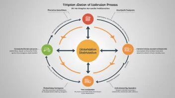 Et bilde som viser en distribusjonsprosess med flere stadier, inkludert produksjon, transport, lagring og levering.