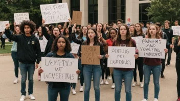 En gruppe studenter som protesterer foran en universitetsbygning.