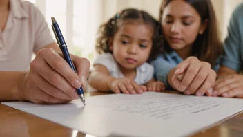 En person som signerer et dokument, som symboliserer underskrivingen av en foreldreavtale