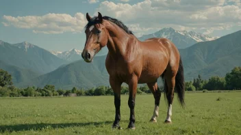 En stor og kraftig hest som står i en grønn eng.