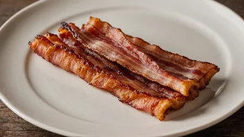 En liten bit knasende bacon på en tallerken, ofte brukt som topping på forskjellige matretter