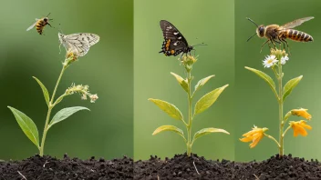 En illustrasjon av de forskjellige stadiene i reprodusjon hos planter og dyr, inkludert pollinering, befruktning og fødsel.