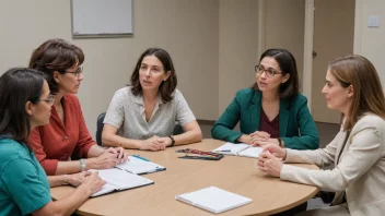 En gruppe taleterapeuter samlet rundt et bord, engasjert i en diskusjon.