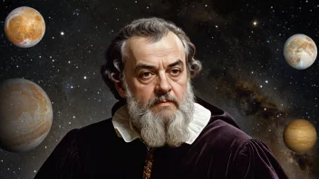 Et bilde av Galileo Galilei med de galileanske månene i bakgrunnen.