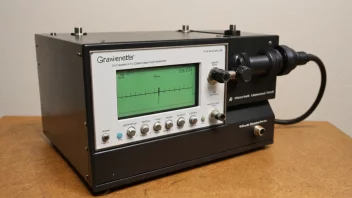 En gravitasjonsmåler, et instrument som måler gravitasjon, på et bord i et laboratorium.