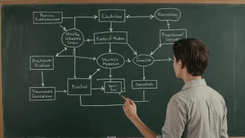 En person foran en tavle med en flytdiagram av en utdanningsmodell