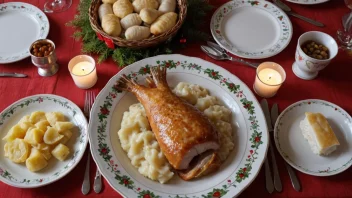 Et festlig norsk julebord med en rekke tradisjonelle retter.