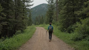 En person som går på en omvei gjennom skogen, med en hovedsti i bakgrunnen.