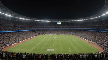 Et fullsatt stadion med en stor skjerm som viser en mesterskapskamp.