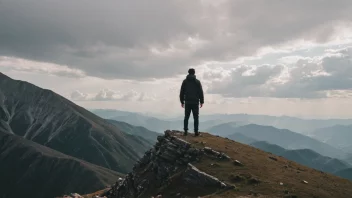 En person som står alene på et fjell, med en sterk vind som blåser, symboliserer kampen for å opprettholde sin tro.