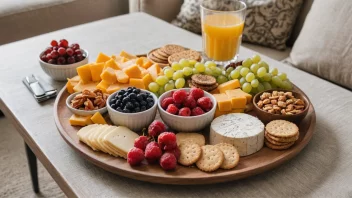 En tallerken med en variasjon av snacks på et bord i en koselig stue.