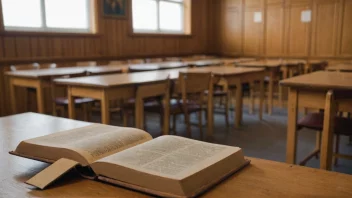 Et foto av en norsk skolebygning med en lovtekst i forgrunnen, som symboliserer viktigheten av opplæringsloven.