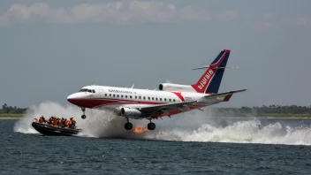 Et fly som havarerer på sjøen, med redningsteam som rykker ut.