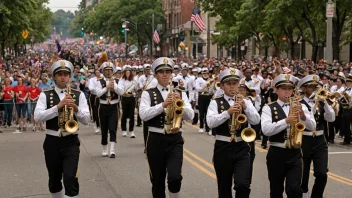 Et korps som spiller i en parade.