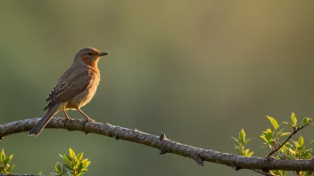 Et fredelig landskap med en fugl som synger sin morgensang.