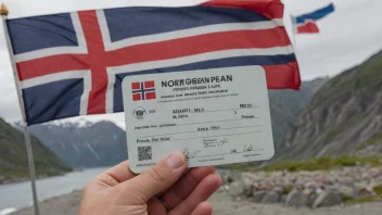 En person som holder et tillatelsesdokument eller lisens med et norsk flagg i bakgrunnen