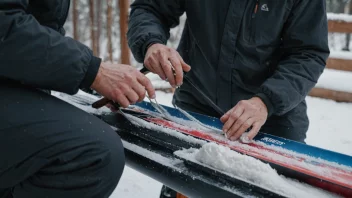 En person i vinterklær som smører ski.