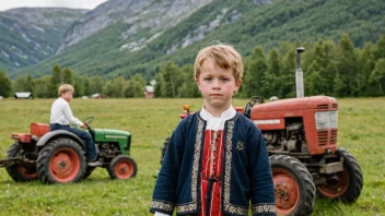 En ung landsgutt fra Norge, stolt stående i en åker, symboliserer sin tilknytning til landet og sin arv.