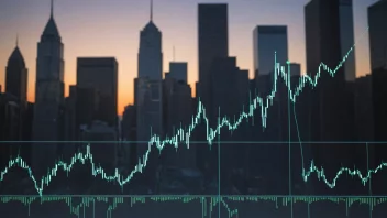 En finansiell graf som viser en stabil trend, med en bysilhuett eller et finansielt distrikt i bakgrunnen.