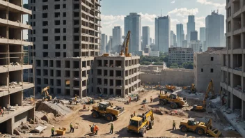 En bilde av en byggeplass med arbeidere som renoverer en bygning.