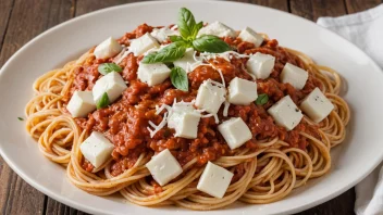 En deilig tallerken spaghetti med en velsmakende tomatsaus og smeltet mozzarellaost