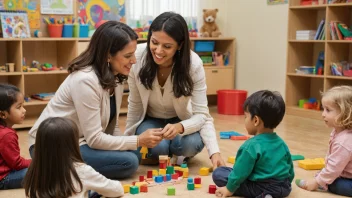 En barnehagepedagog som leker med barn i en barnehage.