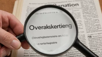 En illustrasjon av en person som undersøker ordet 'overaksentuering' i en ordbok.