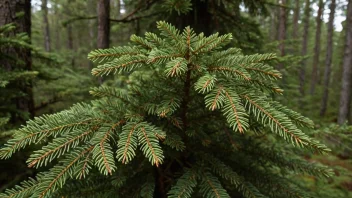 En høy, eviggrønn fyrre som står alene i en norsk skog.