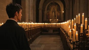 Et fredelig og rolig bilde av en person i en kirke, som formidler en følelse av respekt og åndelighet.