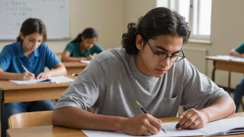 En student som avlegger en skriftlig eksamen i et spesifikt fag.