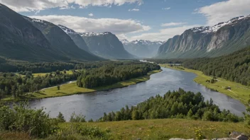 En vakker dal i Norge med en elv som renner gjennom den