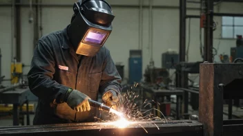 En sveiser på arbeid i en fabrikk