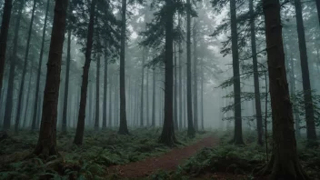 En mystisk skog med en annenverdensk atmosfære.