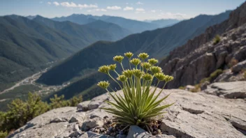 En lyngtuft plante med sin karakteristiske form og farge, som vokser i et hardt fjellmiljø