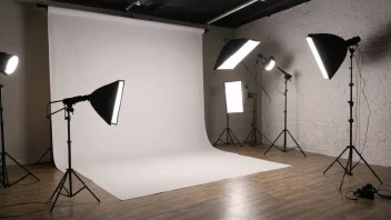 Et moderne fotostudio med kamera, lys og bakgrunn