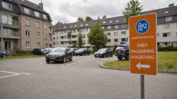 En parkeringsskilt som indikerer innbyggerparkering, med noen biler parkert i bakgrunnen.