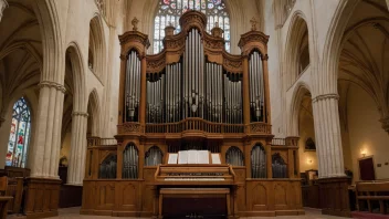 Et pipeorgel i en kirke, brukt til musikalsk akkompagnement under gudstjenester.