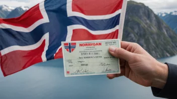 En person som holder et tillatelsesdokument eller lisens med et norsk flagg i bakgrunnen, symboliserer begrepet tillatelsesrett i Norge.