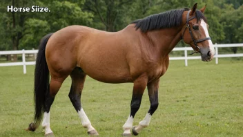 En hest med en bred eller stor bygning, som står i en åker eller stall.