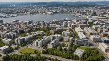 Flyfoto av Oslo by med ulike typer eiendom.