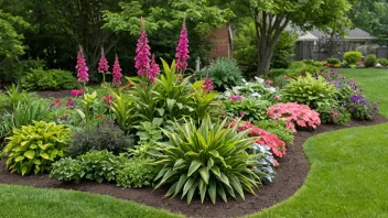 Et vakkert staudebed med en blanding av fargerike blomster og frodig grønne planter.