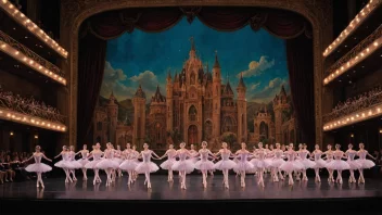 En vakker ballettscene med dansere i tutuer og en stor scene