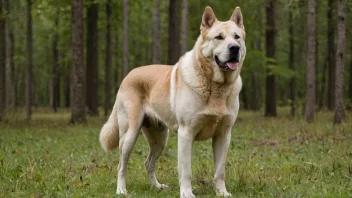 En stor hund med en sterk bygning, stående i en åker eller skog.