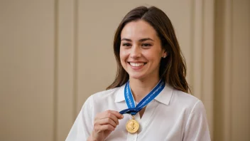 En person som mottar en medalje eller pris, med et smil og en følelse av stolthet og prestasjon.