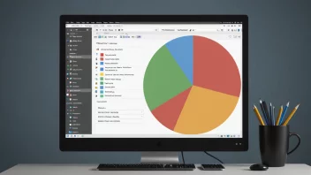 En bilde av et datasystem med en kakediagram i bakgrunnen, som representerer ressursfordeling.